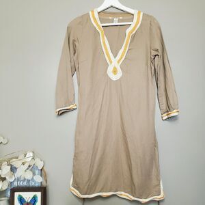 Lucky Brand Linen Blend Dress Womens Size XS Tan Shift With Braided Rope Belt